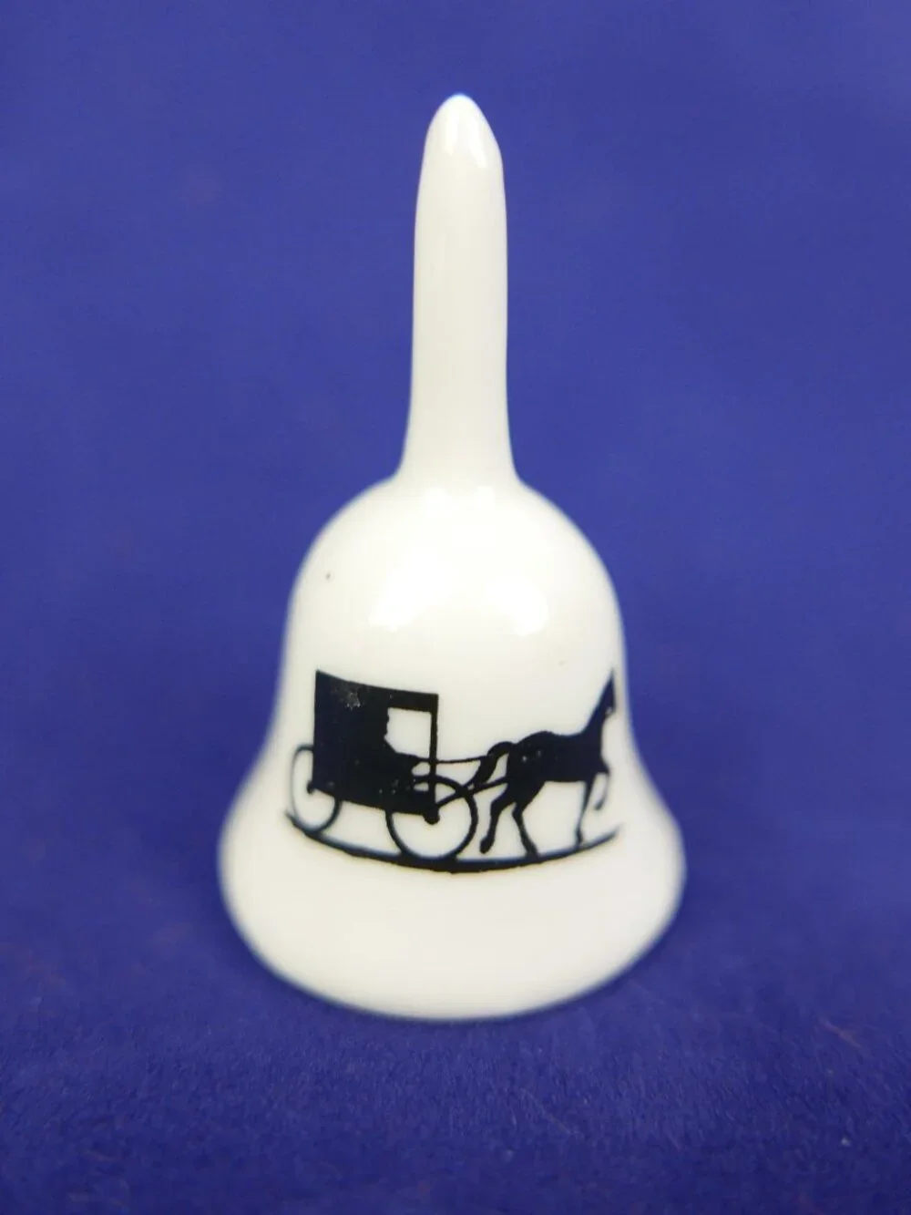 Vintage Amish Country Miniature Ceramic Souvenir Bell Horse & Buggy Silhouette